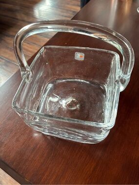 Excellent Condition! Blenko Company Clear Glass Square Basket with Handle